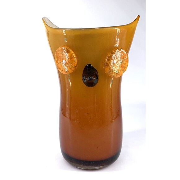 Owl Vase Art Glass 7.75" Cased Glass Orange White - Picture 1 of 7